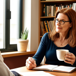 **

Prompt: *Financial advisor attentively listening to a mature woman in a comfortable office setting. Soft, natural lighting. Emphasis on empathy and understanding. Client is holding a cup of tea, advisor has a notepad. Background includes tasteful artwork and a bookshelf partially visible, hinting at financial expertise. Style: Realistic, warm tones.*

**