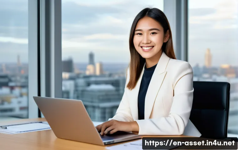 자산관리사 시험과 금융 관련 자격증 비교 - **Prompt:** A young woman wearing a professional blazer and a knee-length pencil skirt, sitting at a...