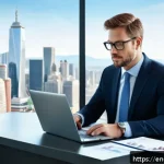 Home 18 자산관리사와 연금 전문가의 차이 - A professional wealth manager in a modern office setting, wearing business attire and reviewing a co...