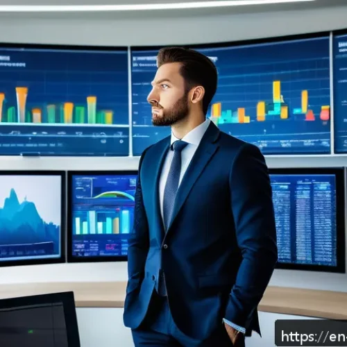 Home 17 자산관리사와 부동산 전문가의 차이 - A professional asset manager in a modern office environment, analyzing multiple large digital screen...